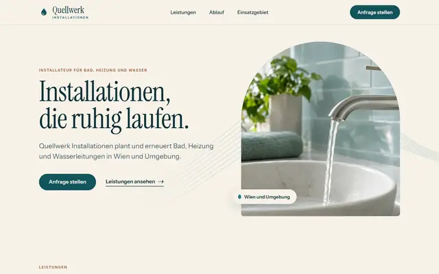 Beispielseite für einen erfundenen Installateurbetrieb, Ansicht am Computer