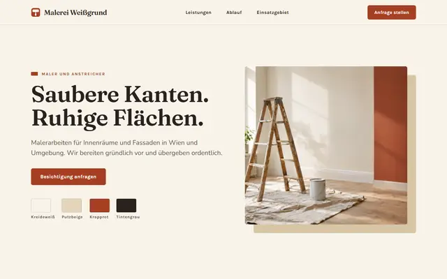 Beispielseite für einen erfundenen Malerbetrieb, Ansicht am Computer